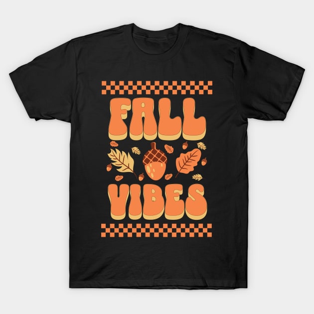 Fall Vibes Typography with Autumn Leaves T-Shirt by Odetee